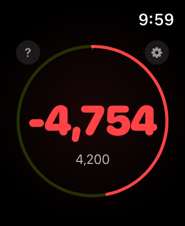 Pacer dashboard on Apple Watch showing live step count, pace bar, and a +420 ahead-of-pace number.